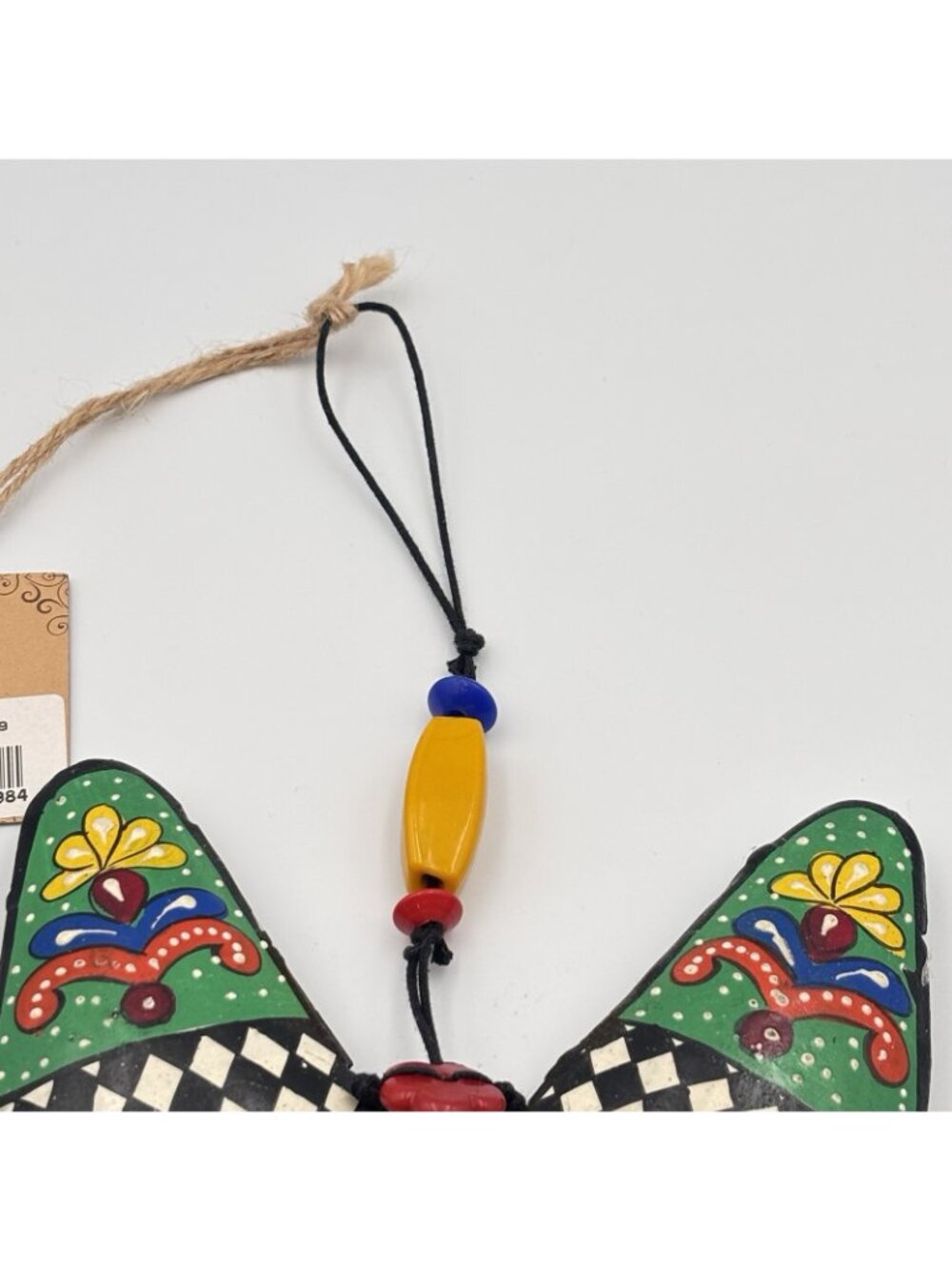 Handmade Painted Floral Butterfly Wind chime iron 21 inches long glass beads - Picture 11 of 16